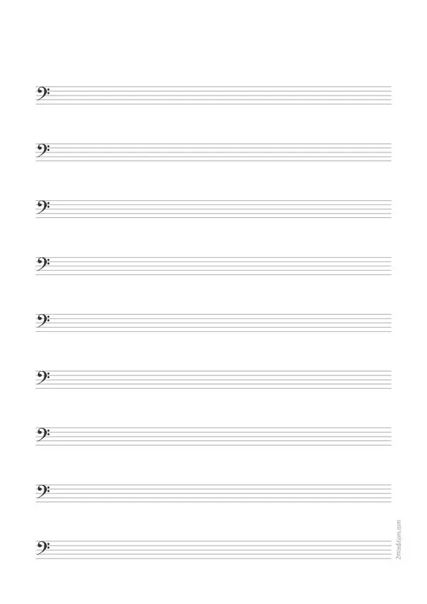 Papier à Musique A4 - 8 Portées avec Clé de Fa - Aperçu